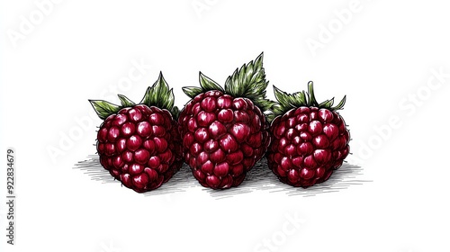 Raspberries depicted in a minimalist line art style, hand-drawn with precision on a clean white canvas, focusing on simple beauty