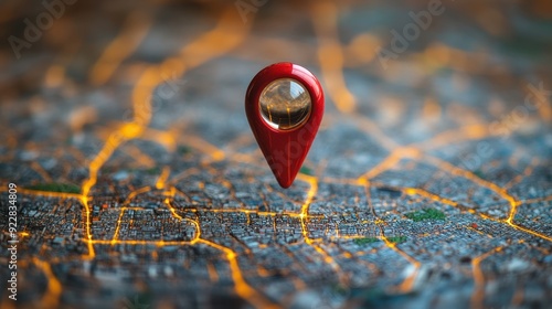 Geolocation concept in travel, landmark search, city orientation. Selective focus background and copy space  photo