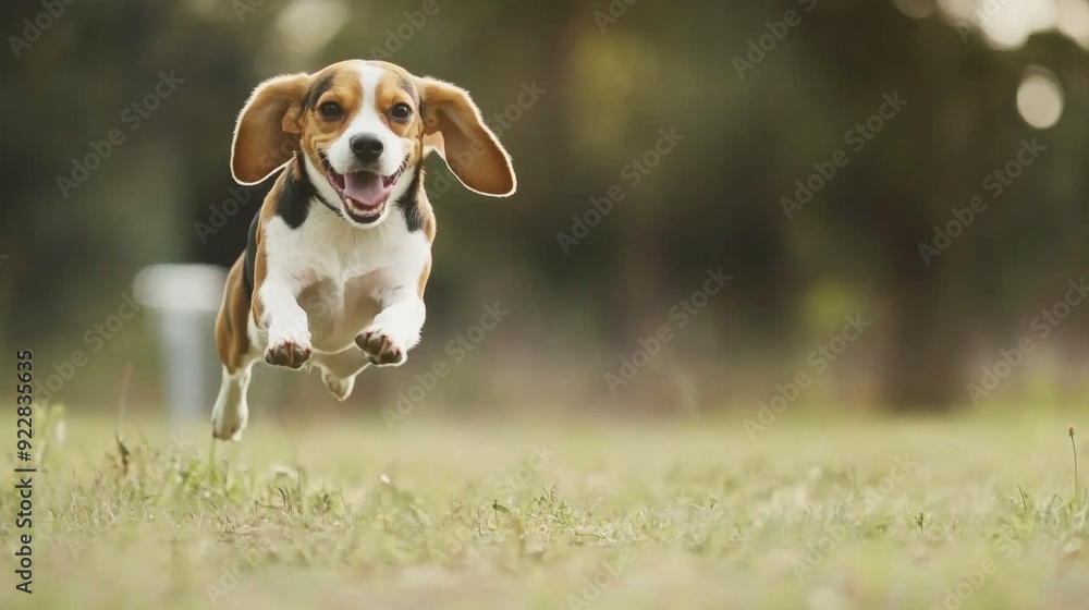 Happy Beagle Running in the Park Happy Beagle Running in the Park