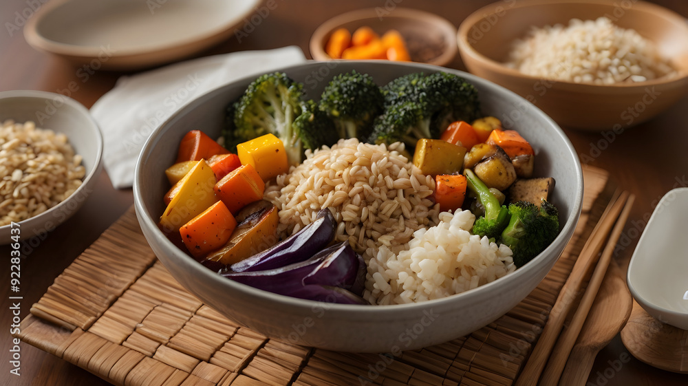 a balanced meal with fresh, colorful vegetables, lean proteins, and whole grains, all arranged on a simple, elegant plate, hd high Quality a balanced meal with fresh, colorful vegetables, lean proteins, and whole grains, all arranged on a simple, elegant plate, hd high Quality