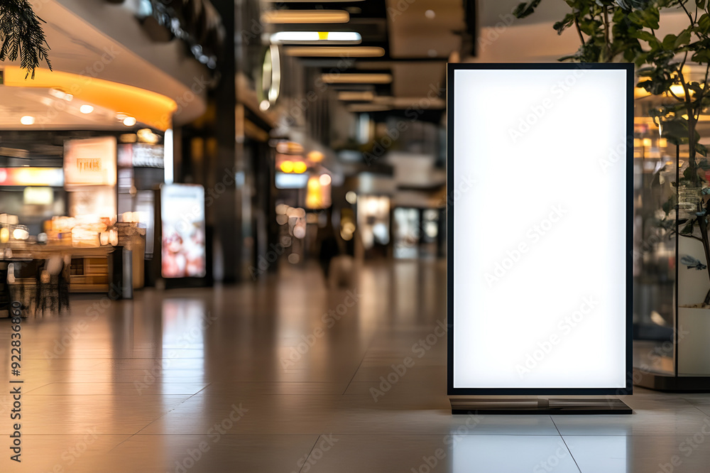 Minimalist roll up poster stand mockup in shopping mall wide banner design with empty copy space Minimalist roll up poster stand mockup in shopping mall wide banner design with empty copy space