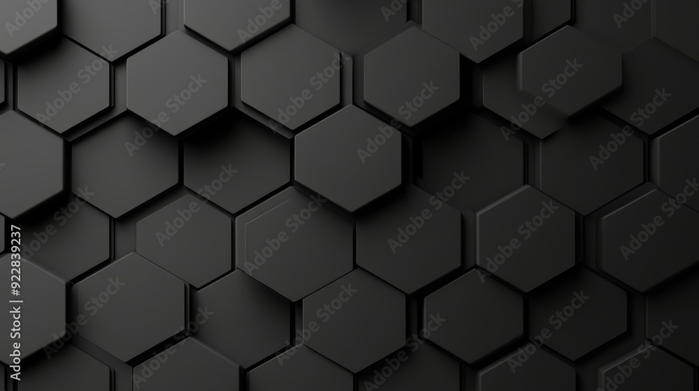 Geometric hexagon pattern, grayscale spectrum, minimalist layout, smooth surface texture, subtle shadowing