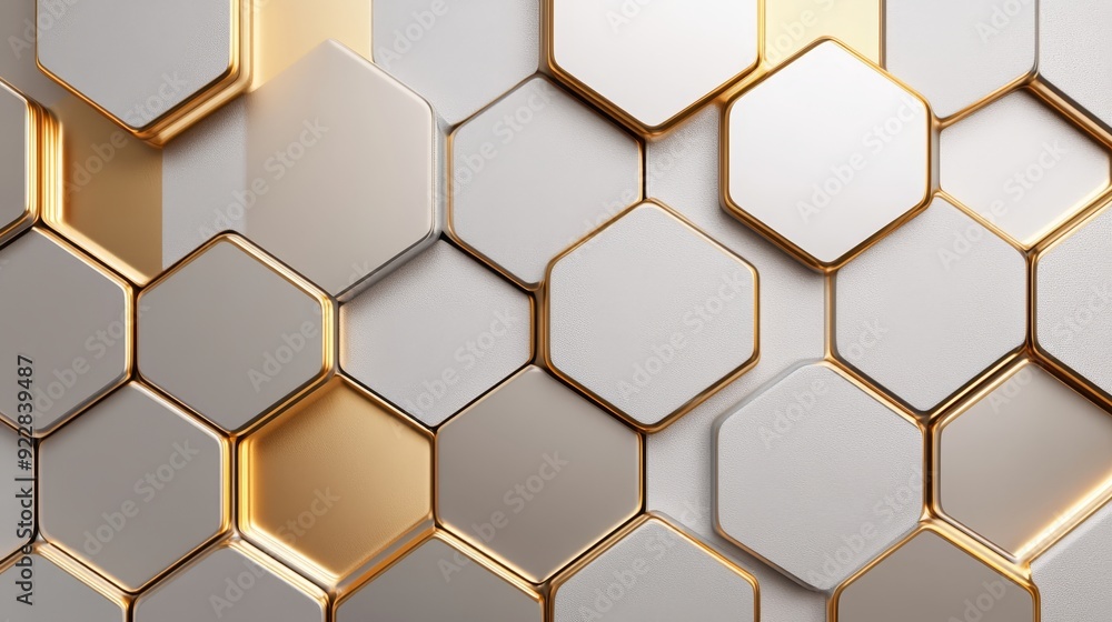 Gold and silver hexagon honeycomb pattern, metallic shine and luxurious texture, creating a sophisticated and elegant visual appeal Gold and silver hexagon honeycomb pattern, metallic shine and luxurious texture, creating a sophisticated and elegant visual appeal