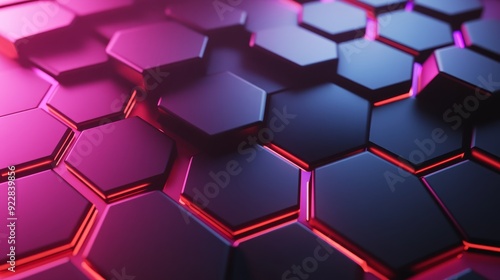 Hexagon pattern with colorful lighting effects, dynamic and vibrant photo