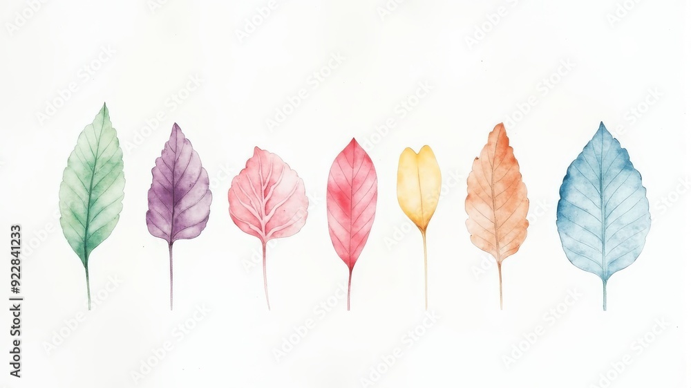 Obraz premium Colorful Watercolor Leaves Illustration Perfect for Nature-Themed Art and Design Projects