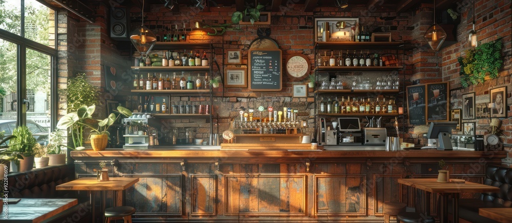 Cozy Bar Interior with Brick Walls and Wooden Accents Cozy Bar Interior with Brick Walls and Wooden Accents