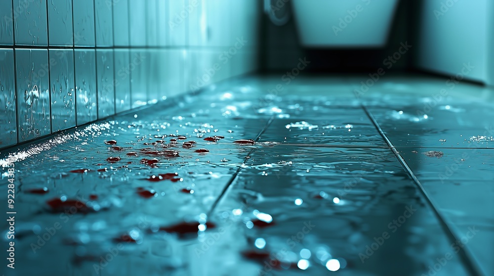 Bloodstains on a Wet Bathroom Floor. Bloodstains on a Wet Bathroom Floor.
