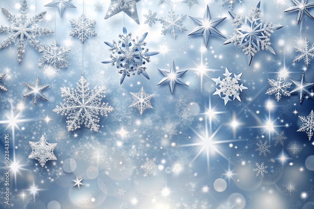 Image of snow falling over stars on white background Image of snow falling over stars on white background