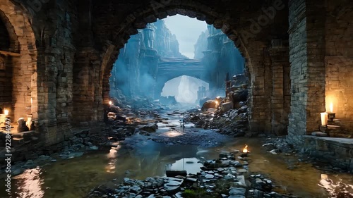 Camera advances thought the ruins of an ancient lost city