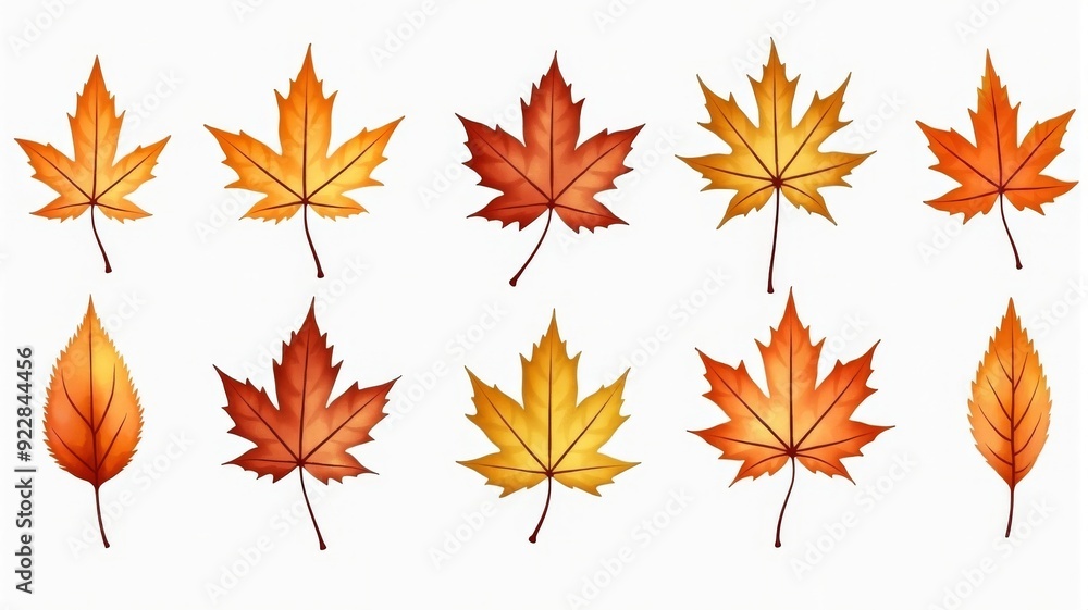 Fototapeta premium Autumn Leaves Illustration - Set of Colorful Fall Foliage