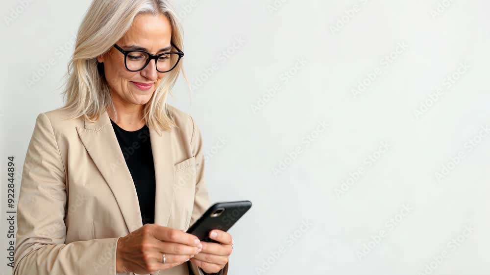 woman using a smartphone on a neutral background woman using a smartphone on a neutral background