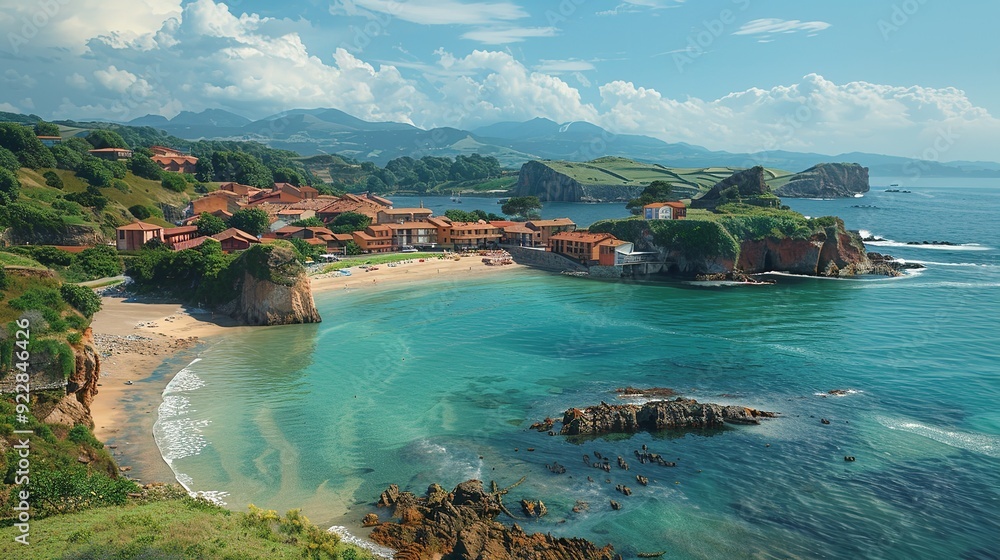 Fototapeta premium village near sea explore the natural beauty of the ocean with stunning tranquil seascapes