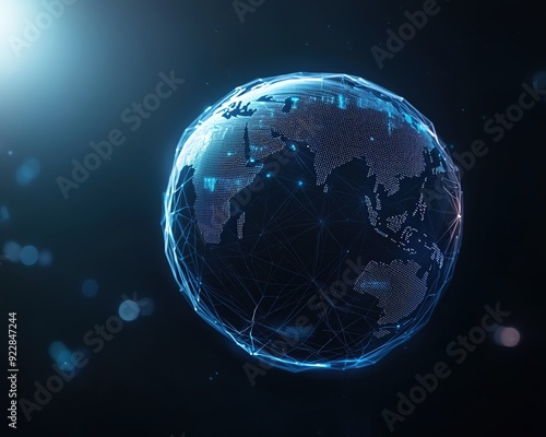 Wallpaper Mural Futuristic digital globe with glowing connections representing global communication and technology in a dark environment. Torontodigital.ca