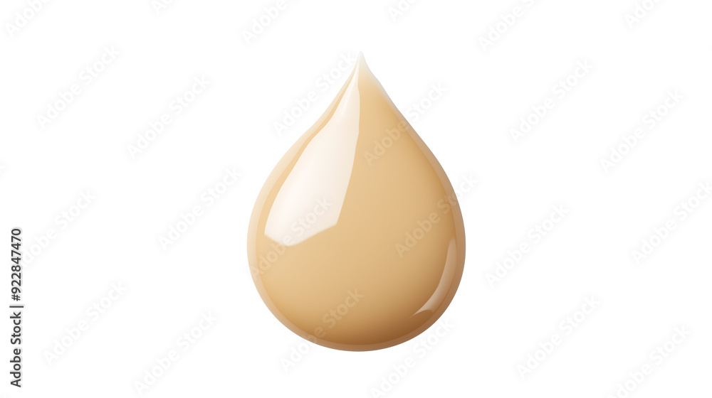 A single drop of smooth beige liquid on a white background, showcasing purity and elegance A single drop of smooth beige liquid on a white background, showcasing purity and elegance
