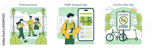 World Car Free Day. Flat Vector Illustration
