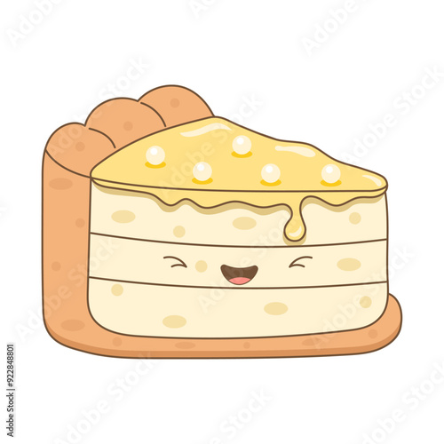 cartoon cute curd pie with lemon cream and funny face with transparent background 