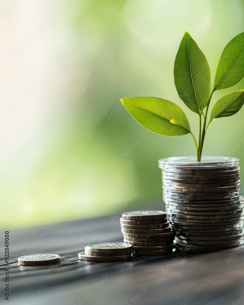 A stack of coins with a small green plant growing from the top, symbolizing growth and financial prosperity. A stack of coins with a small green plant growing from the top, symbolizing growth and financial prosperity.