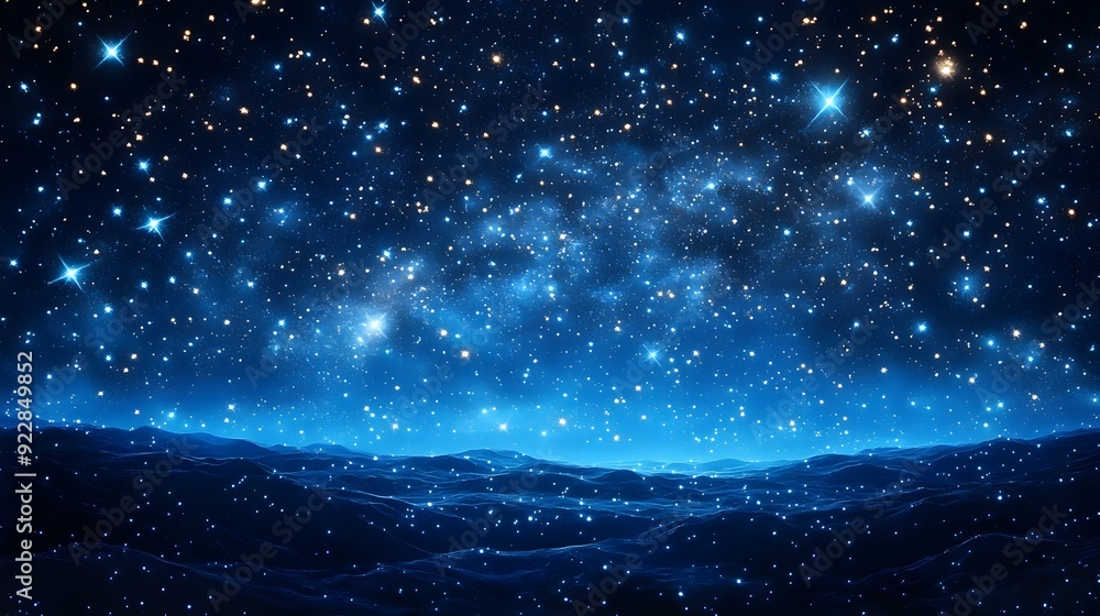 Shimmering Starry Night Sky with Glowing Celestial Landscape Shimmering Starry Night Sky with Glowing Celestial Landscape