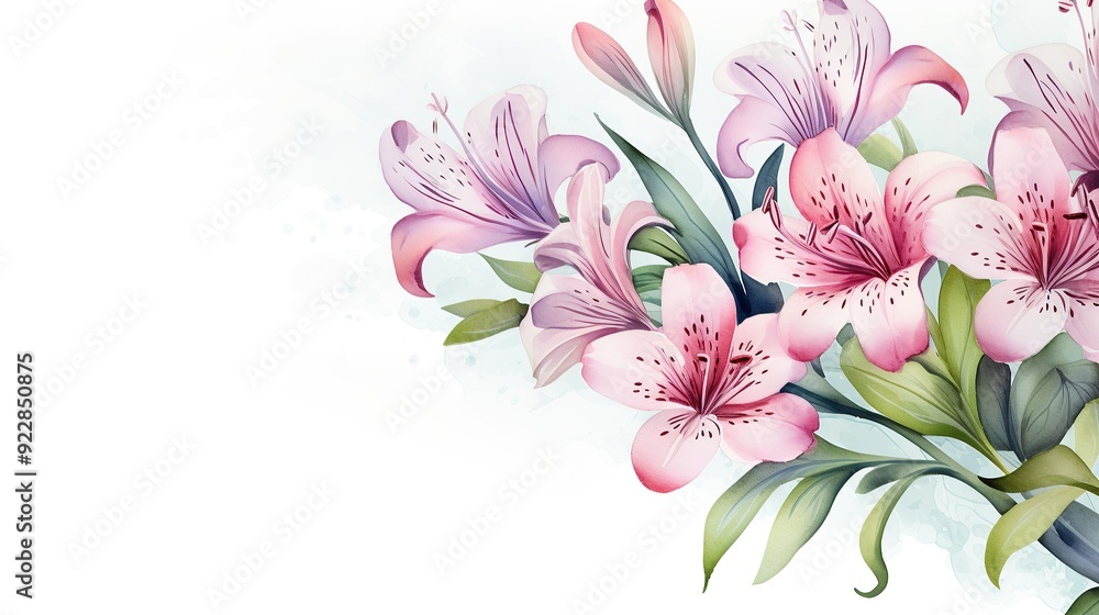 custom made wallpaper toronto digitalPink Lilies Bouquet with Watercolor Background
