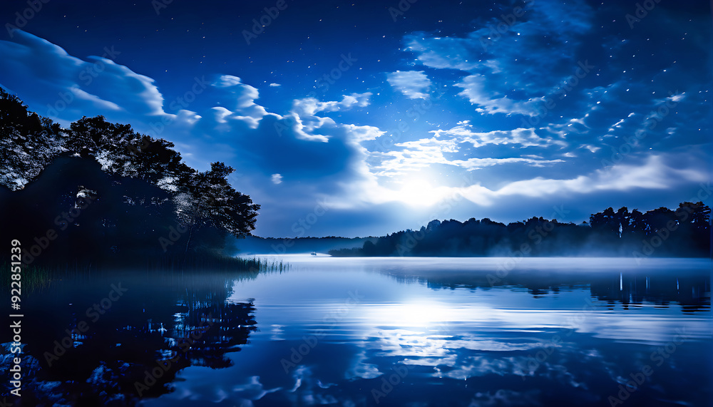 Still Waters Mirror Moon’s Glow: A Cloudy Night’s Lake Reflection Still Waters Mirror Moon’s Glow: A Cloudy Night’s Lake Reflection
