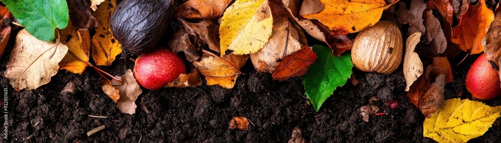 A vibrant scene featuring autumn leaves, rich soil, and colorful fruits, representing the beauty of nature in fall. A vibrant scene featuring autumn leaves, rich soil, and colorful fruits, representing the beauty of nature in fall.