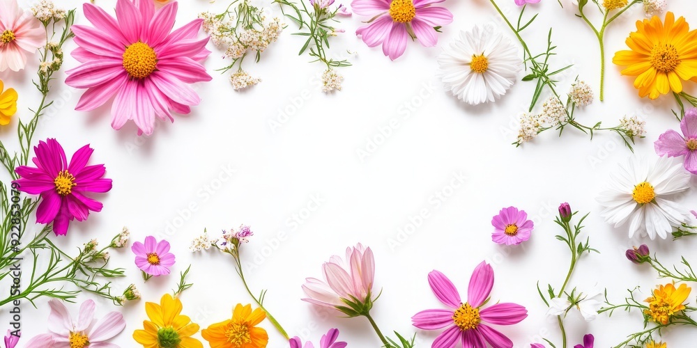 A vibrant and colorful flower arrangement creates an absolutely stunning frame, which is perfect for enhancing backgrounds or invitations for various special occasions that deserve celebration A vibrant and colorful flower arrangement creates an absolutely stunning frame, which is perfect for enhancing backgrounds or invitations for various special occasions that deserve celebration