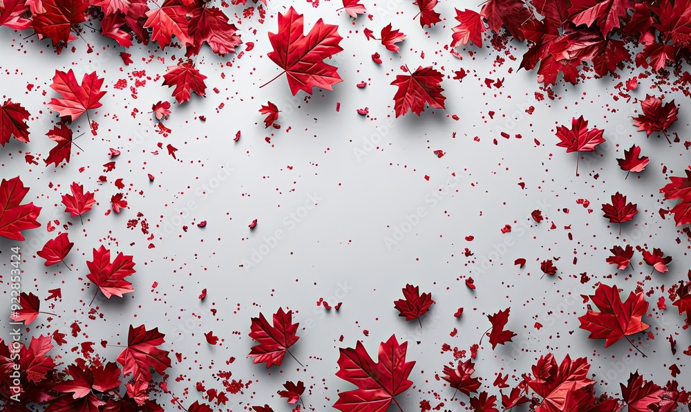 happy canada day banner design canadian flags,confetti on white background flat lay top view copy space. happy canada day banner design canadian flags,confetti on white background flat lay top view copy space.