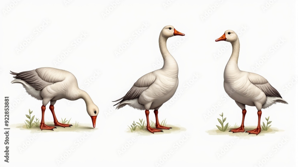 Detailed Illustration of Geese in Various Poses - Perfect for Educational and Artistic Use Detailed Illustration of Geese in Various Poses - Perfect for Educational and Artistic Use
