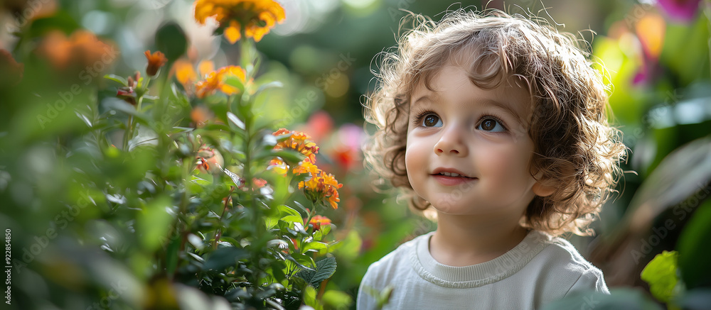 Child Peering at Nature creating a sense of adventure in nature. Curious Child Peering at Nature s Wonders in a Garden Child Peering at Nature creating a sense of adventure in nature. Curious Child Peering at Nature s Wonders in a Garden