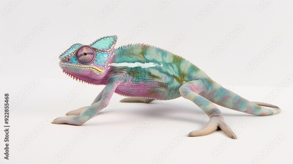 Obraz premium A colorful chameleon with intricate patterns and textures, showcasing its unique features.