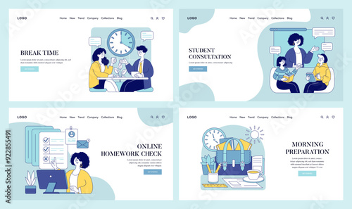 Teachers Everyday Life. Flat Vector Illustration