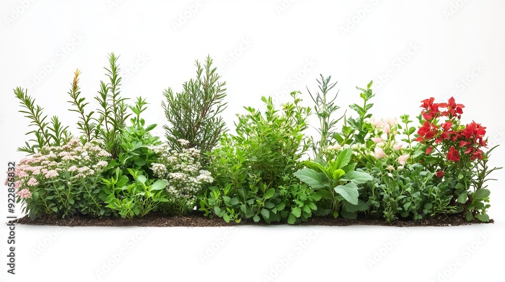 A vibrant display of lush greenery and delicate flowers