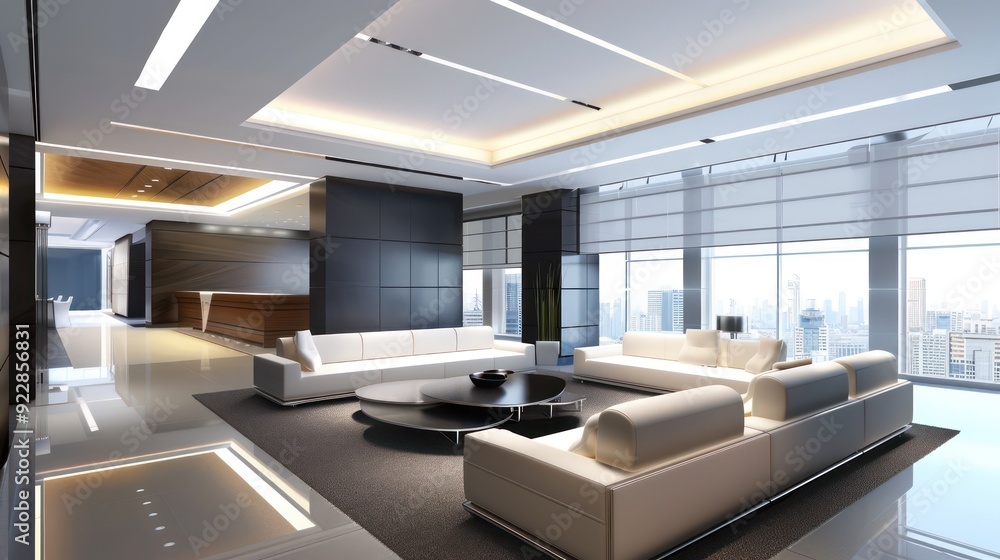 Fototapeta premium 3d rendering business meeting room on high rise office building