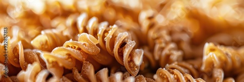 Close-up of gluten-free fusilli pasta made from flax and corn flour, featuring a low glycemic index.