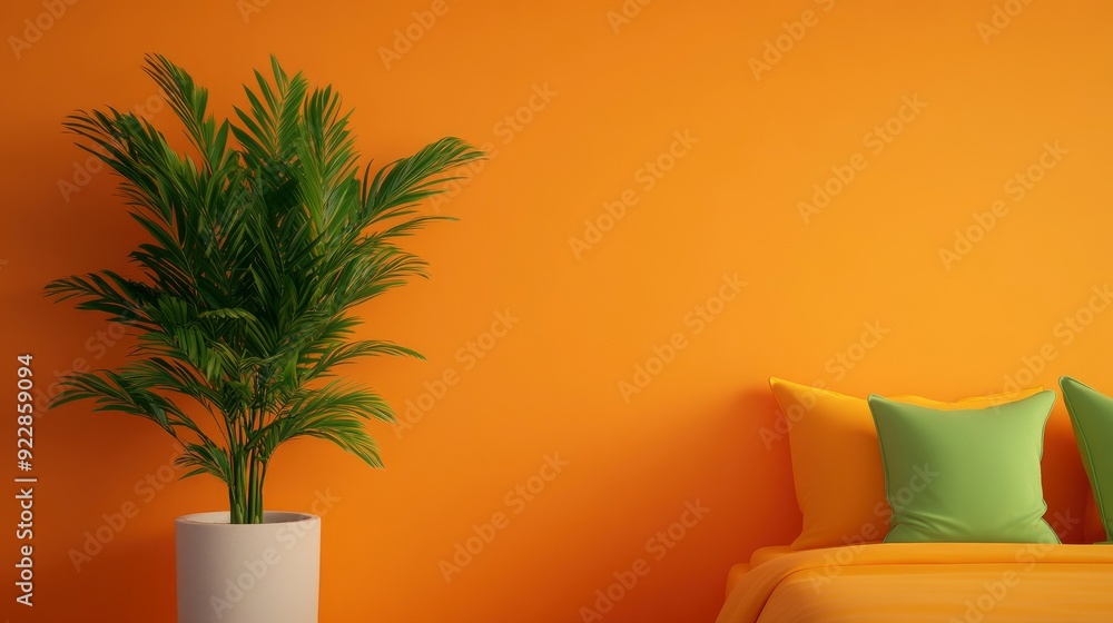 Local Style Bedroom With Orange Walls, A 3D Render Of Warmth And Simplicity Local Style Bedroom With Orange Walls, A 3D Render Of Warmth And Simplicity