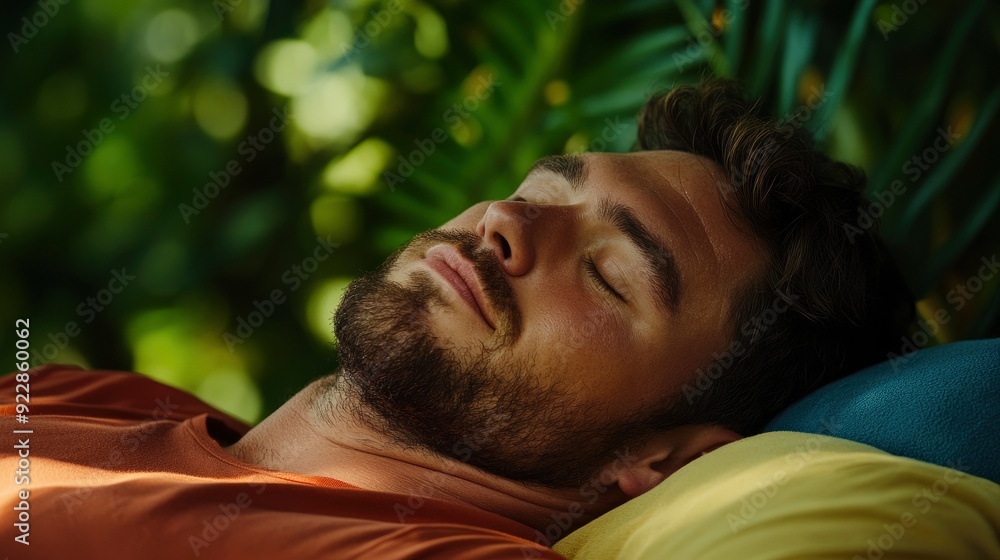 Man Sleeping On Vacation, Turning Off The Alarm To Enjoy A Restful Morning Man Sleeping On Vacation, Turning Off The Alarm To Enjoy A Restful Morning