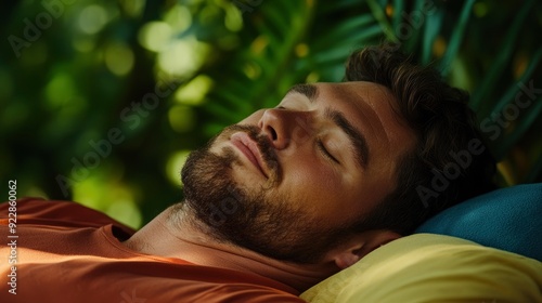 Man Sleeping On Vacation, Turning Off The Alarm To Enjoy A Restful Morning