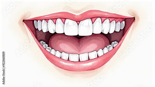 "Colorful Illustration of a Smiling Mouth with White Teeth - Dental Health Concept"