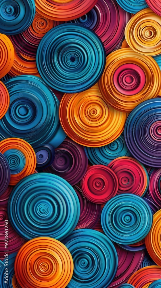Fototapeta premium Bright circular patterns in various colors create a visually striking abstract design