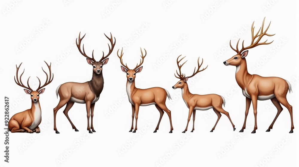 Fototapeta premium Beautiful Deer Family Illustration with Majestic Antlers - Wildlife, Nature Art
