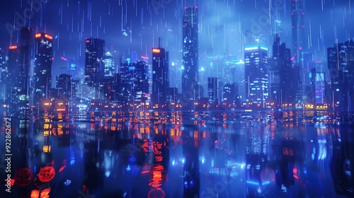 Wallpaper Mural Cyberpunk Rainstorm Cityscape with Neon Lights Torontodigital.ca