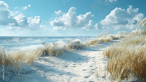 Sandy Beach With greenery and Ocean Background