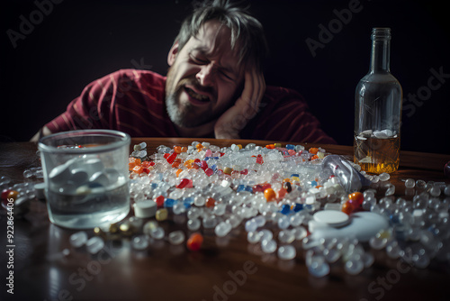 Men addicted to pills, alcohol, and cigarettes photo