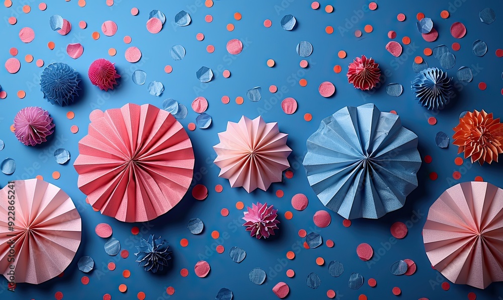 happy independence day usa banner mockup paper fans in american national colors,confetti stars usa presidents day american labor day memorial day concept. happy independence day usa banner mockup paper fans in american national colors,confetti stars usa presidents day american labor day memorial day concept.