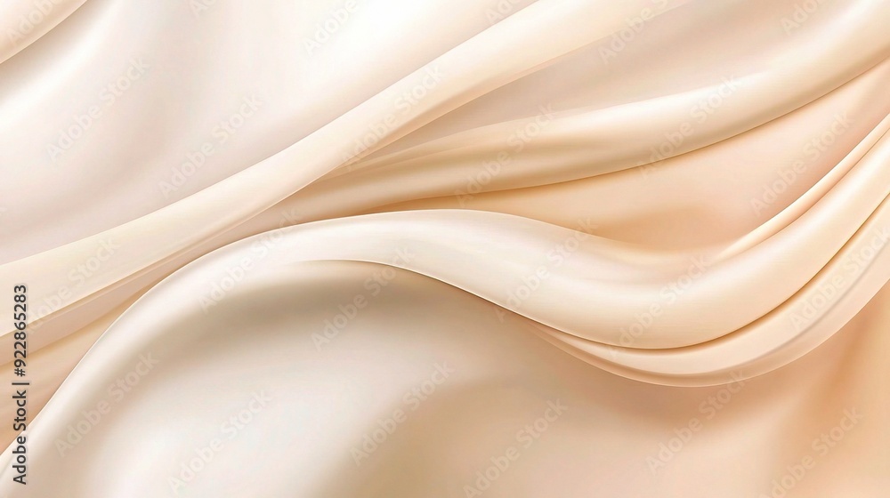 Fototapeta premium Creamy Silk Drape: Luxurious and elegant, a close-up shot of flowing beige silk fabric creating soft, sensual waves. Perfect for backgrounds, fashion, beauty, and luxury branding. 
