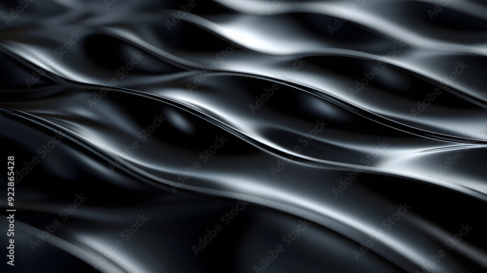 Obraz premium Wavy Black Metallic Background with Depth and Texture