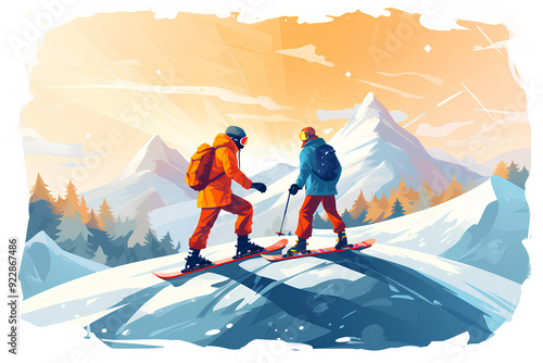 People Snowboard Winter Sport Friendship Concept