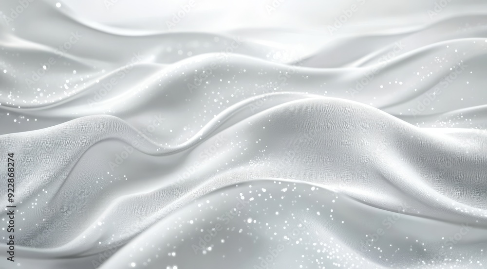 A mesmerizing and captivating display of soft, wavy white satin fabric, enhanced with a beautiful sparkling touch A mesmerizing and captivating display of soft, wavy white satin fabric, enhanced with a beautiful sparkling touch