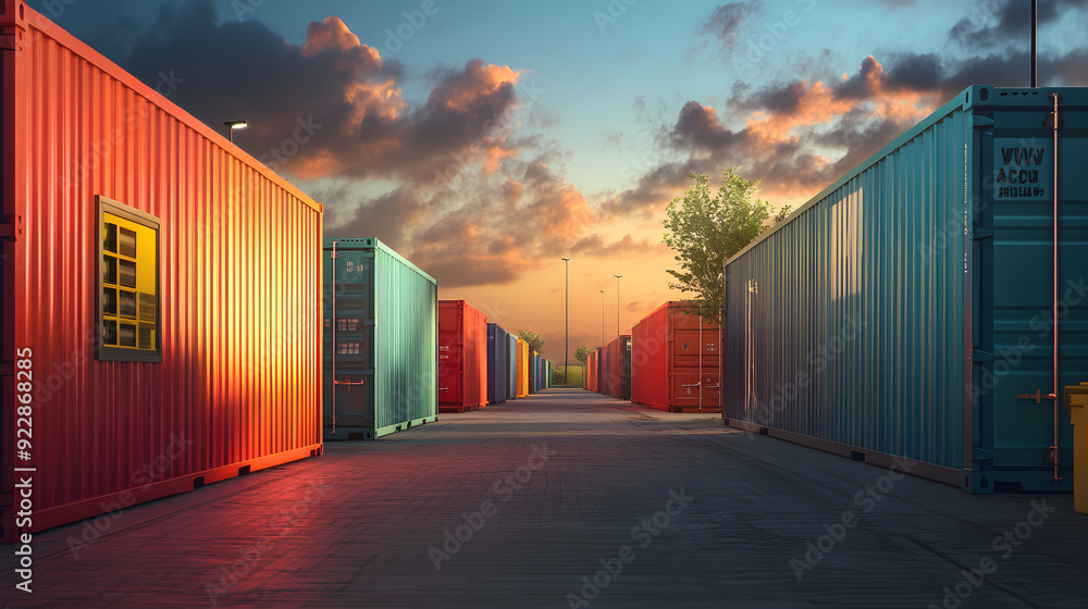 Fototapeta premium Vintage cargo cars under evening sky