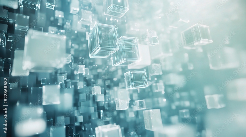 Abstract Data Stream: A mesmerizing digital art piece featuring a multitude of translucent cubes, floating in a dynamic, ethereal space. Abstract Data Stream: A mesmerizing digital art piece featuring a multitude of translucent cubes, floating in a dynamic, ethereal space.